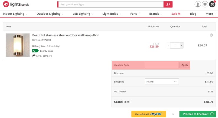 redeeming Lights.co.uk voucher-code
